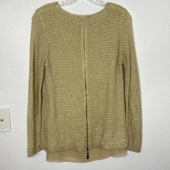 Milano Sequin Layered Zipper Back Detail Knit Sweater - Picture 3 of 6